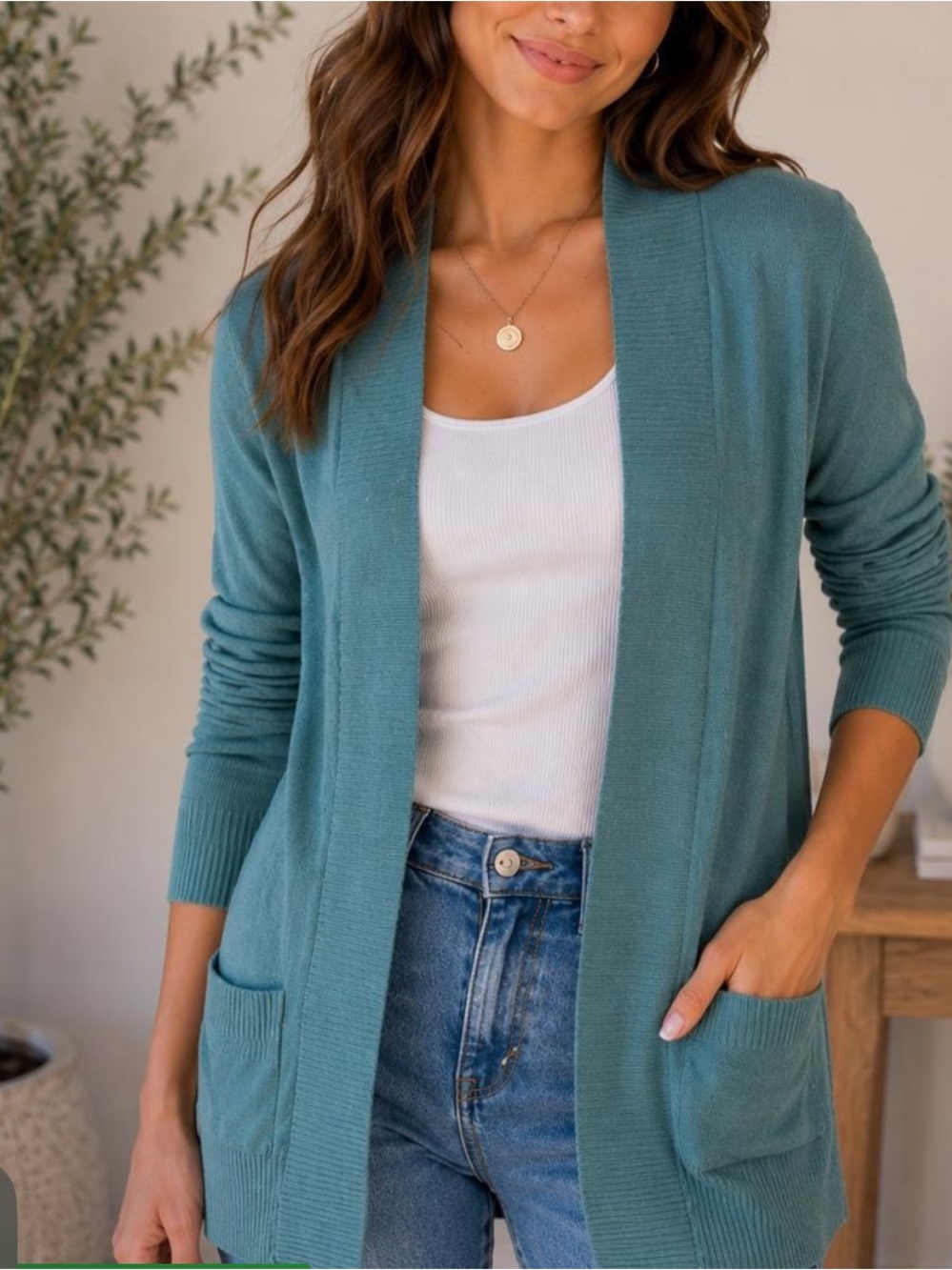 Cyrus Women's Teal Open-Front Knit Cardigan Sweater size S